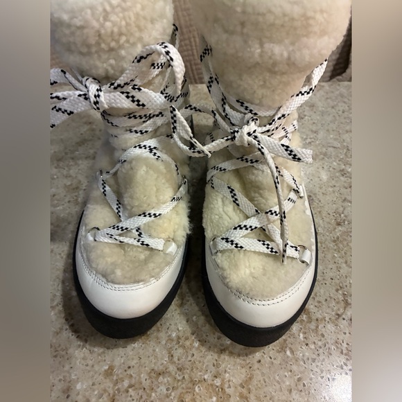 NWOT LA CANADIENNE ELOISE SHEARLING-LINED LEATHER SNOW WINTER BOOT WHITE Size 39 - Picture 6 of 12